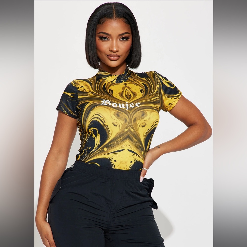 Black and yellow boujee bodysuit